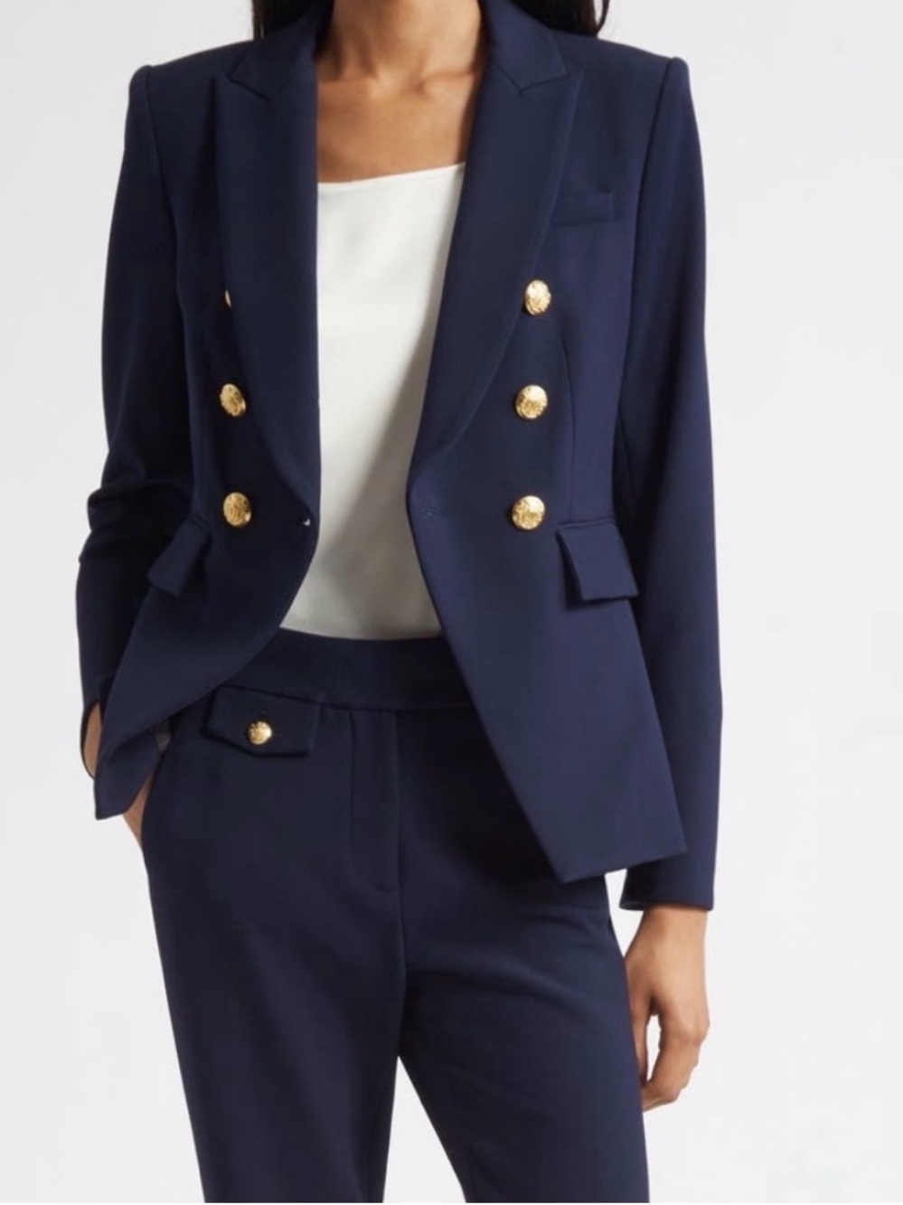 Veronica Beard Miller Dickey Blazer Navy Gold Crest Buttons Size 6